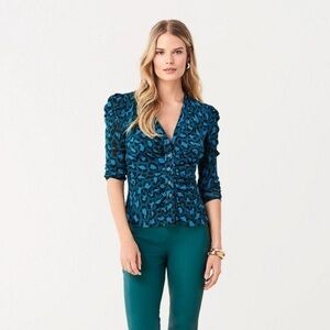 Diane von Furstenberg Gladys Mesh Top Blue Leopard Print Women's Top